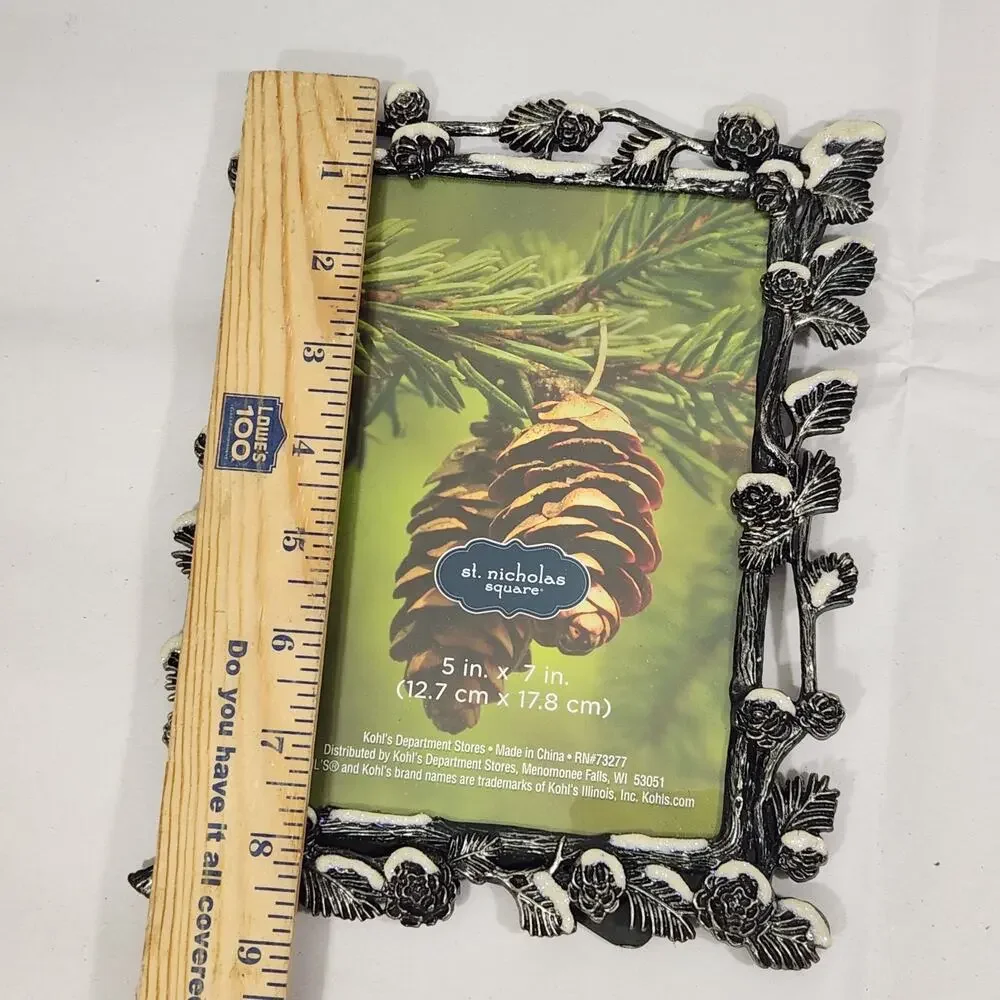 St. Nicholas Square Christmas Photo Picture Frame Winter Pinecone Cabin 5x7